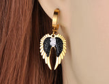 Stainless Steel Rhinestone Angel Wings Heart Earrings