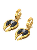 Stainless Steel Rhinestone Angel Wings Heart Earrings