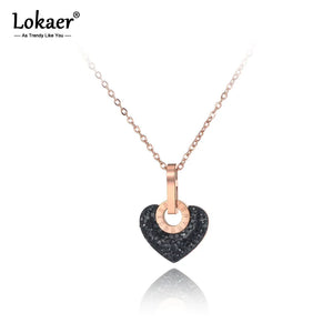 Stainless Steel Rhinestone Heart Necklace Lovely Pendant Chain N19112