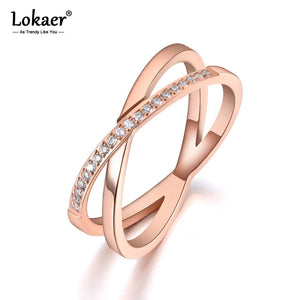 Stainless Steel CZ Crystal Anniversary Ring for Women