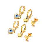 Titanium Stainless Steel Love Heart Earrings 3Pair/Set