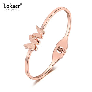 Titanium Stainless Steel Butterfly Bangles Bracelets For Women Girls