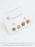 Rhinestone Flower Earrings Set - Titanium Stainless Steel