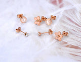 Rhinestone Flower Earrings Set - Titanium Stainless Steel