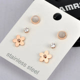 Rhinestone Flower Earrings Set - Titanium Stainless Steel