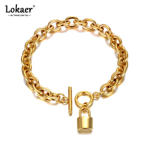 Titanium Stainless Steel Lock Charm Bracelet for Women Hyperbole Chain Jewelry