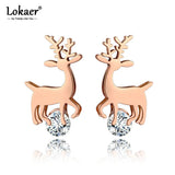 Titanium Stainless Steel Reindeer Earrings with CZ Crystal Studs