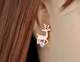Titanium Stainless Steel Reindeer Earrings with CZ Crystal Studs