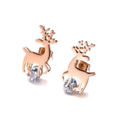 Titanium Stainless Steel Reindeer Earrings with CZ Crystal Studs