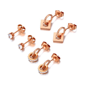 Titanium Stainless Steel Rhinestone Geometric Earrings 3Pair/Set E20290