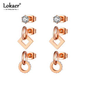 Titanium Stainless Steel Rhinestone Geometric Earrings 3Pair/Set E20290