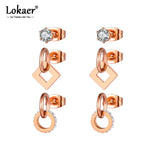 Titanium Stainless Steel Rhinestone Geometric Earrings 3Pair/Set E20290