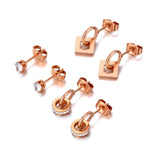 Titanium Stainless Steel Rhinestone Geometric Earrings 3Pair/Set E20290
