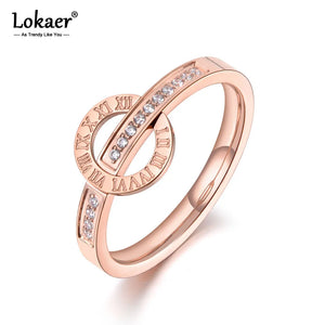 Titanium Roman Numerals CZ Crystal Love Wedding Ring