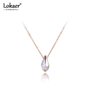 Water Drop CZ Crystals Pendant Necklace Titanium Stainless Steel Chain N19131