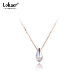 Water Drop CZ Crystals Pendant Necklace Titanium Stainless Steel Chain N19131