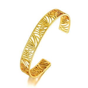 Vintage 18K Plated Leaves Plant Open Bangles For Women
