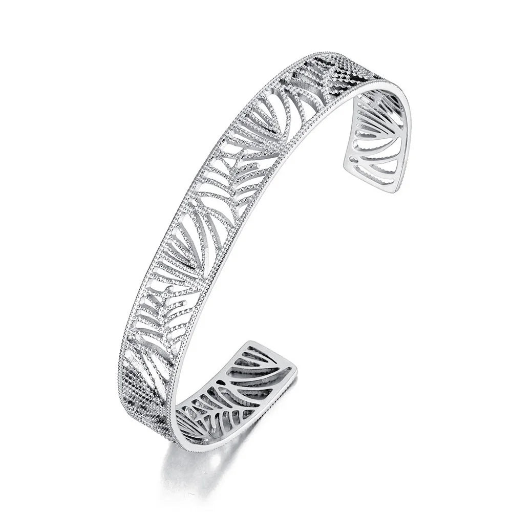 Vintage 18K Plated Leaves Plant Open Bangles For Women