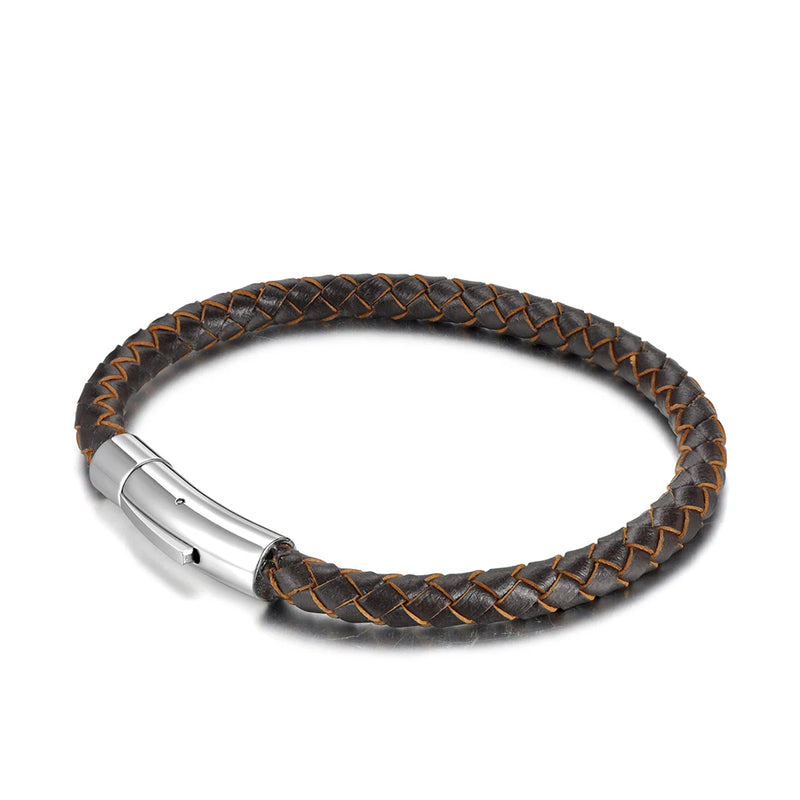 Vintage Stainless Steel Feather Wrap Bracelet Leather Bangle WRBR011