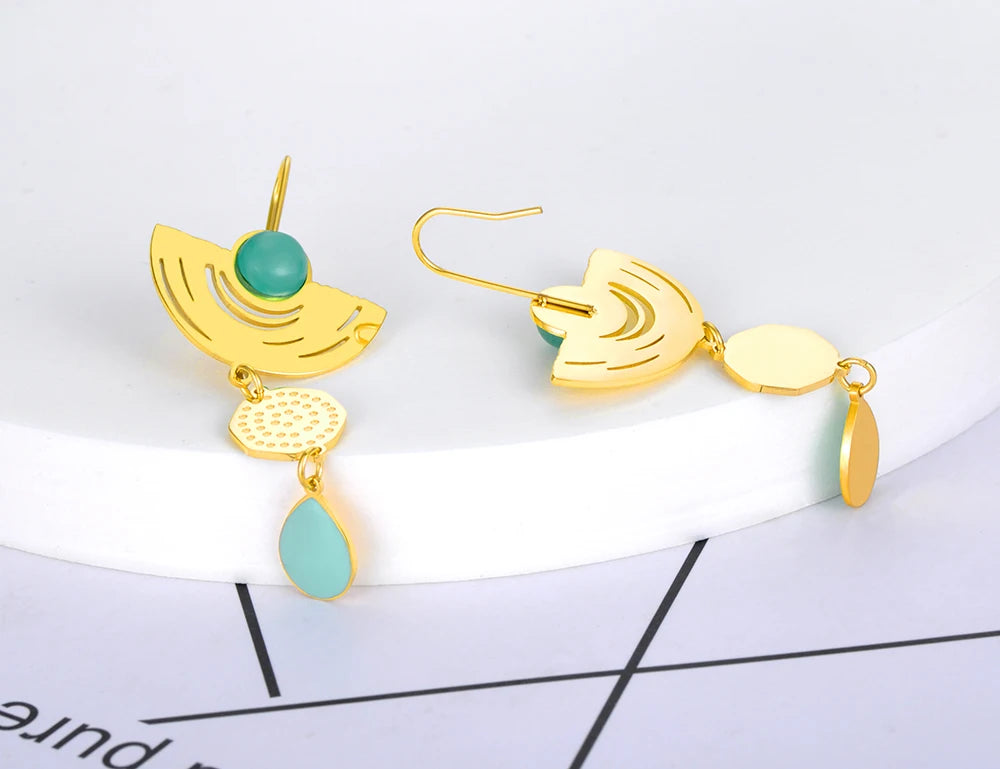 Vintage Opals Dangle Earrings 18K Plated Bohemia Party Earrings