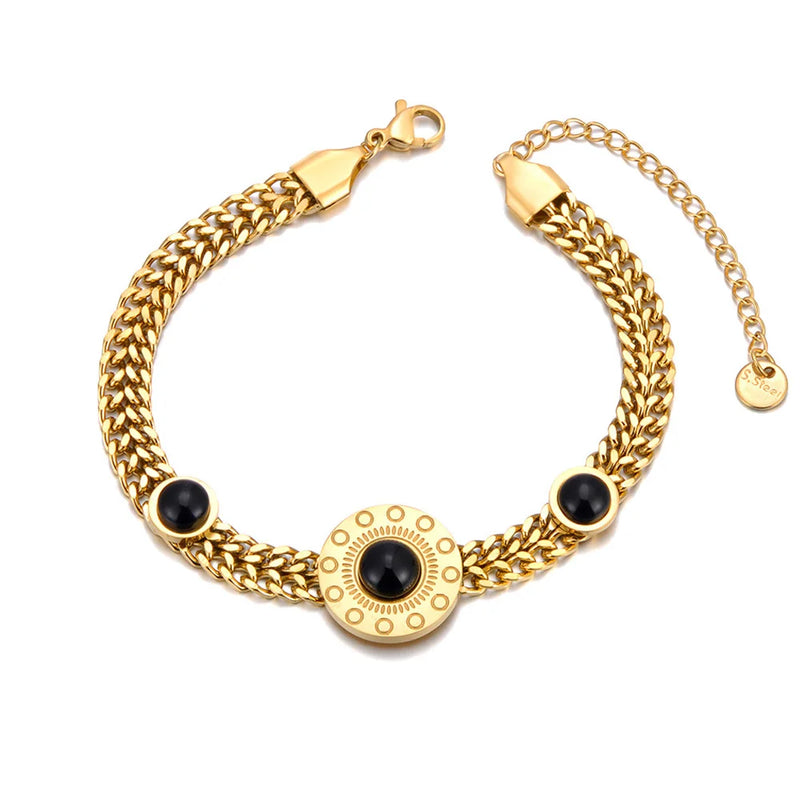 Waterproof 316L Stainless Steel Natural Stone Chain Bracelet Bangle For Women