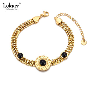 Waterproof 316L Stainless Steel Natural Stone Chain Bracelet Bangle For Women