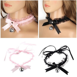 Lolita Bell Choker Collar Bowknot Necklace Bell Ribbon