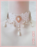 Lolita Everyday Joker Fairy Dark Lace Pearl Necklace Choker
