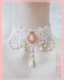 Lolita Everyday Joker Fairy Dark Lace Pearl Necklace Choker