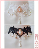 Lolita Everyday Joker Fairy Dark Lace Pearl Necklace Choker
