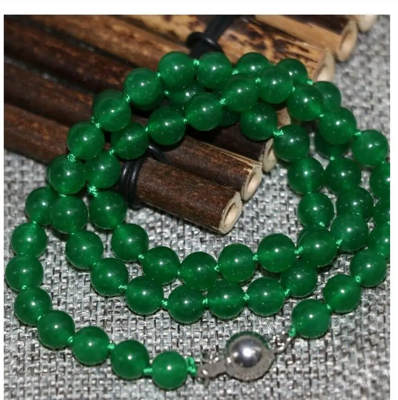 Green Jade Round Gemstone Beads Necklace