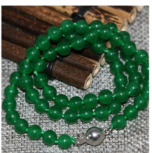 Green Jade Round Gemstone Beads Necklace