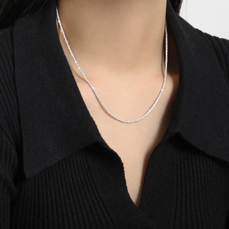 925 Sterling Silver Popcorn Chain Necklace For Women Rose Platinum Jewelry