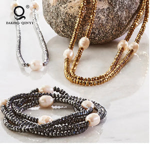 Hematite Bead Necklace with Pearls