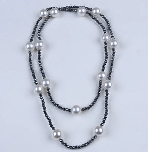 Hematite Bead Necklace with Shell Beads