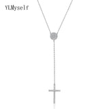 Long Chain Necklace Real Sterling Silver Pendant Clear Zirconia Cross