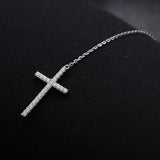 Long Chain Necklace Real Sterling Silver Pendant Clear Zirconia Cross