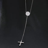 Long Chain Necklace Real Sterling Silver Pendant Clear Zirconia Cross