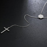 Long Chain Necklace Real Sterling Silver Pendant Clear Zirconia Cross