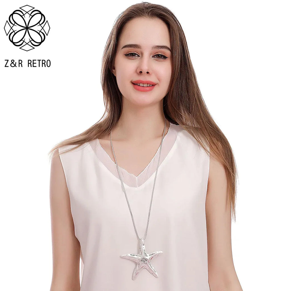 Long Chains Necklace with Starfish Pendant for Women