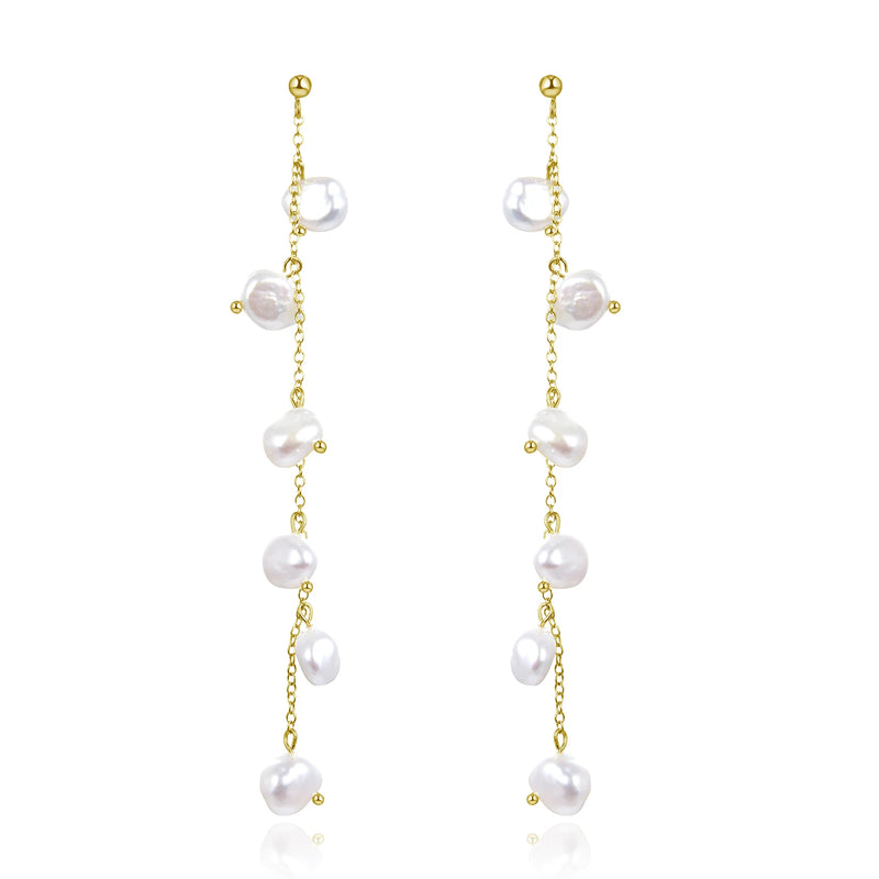 Long Dangle Earrings 925 Sterling Silver Cultured Pearl Tassel Earring