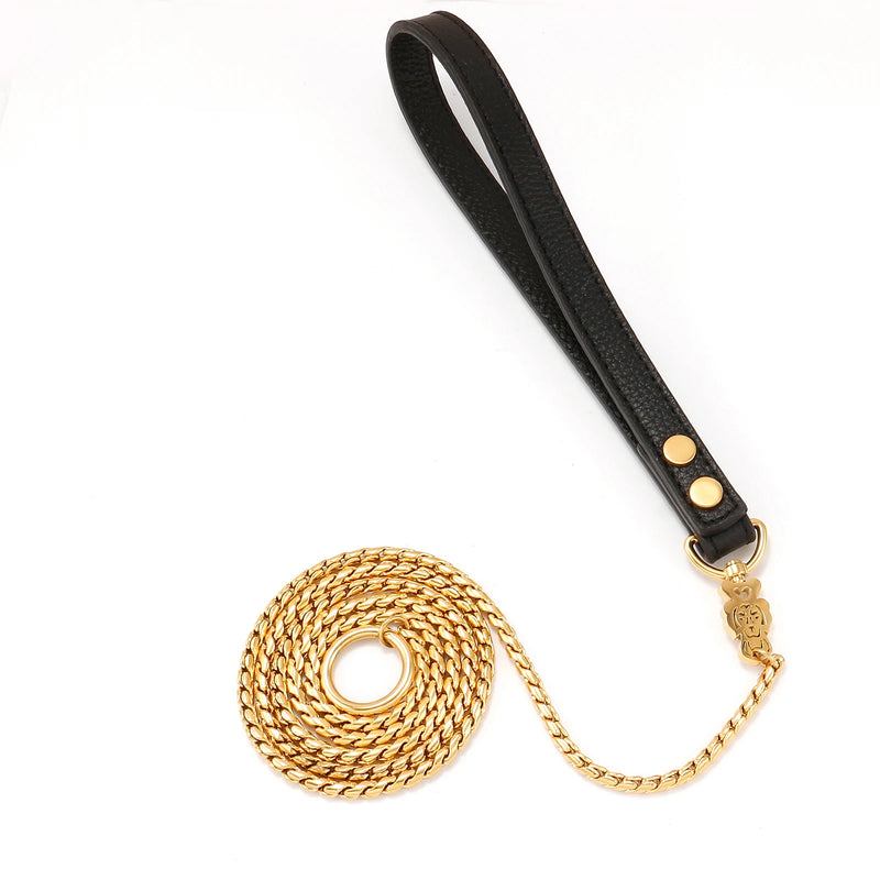Stainless Steel Leather Dog Collar Rope Chain Necklace 1.2m