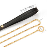 Stainless Steel Leather Dog Collar Rope Chain Necklace 1.2m