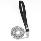 Stainless Steel Leather Dog Collar Rope Chain Necklace 1.2m