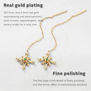 Long Drop Earrings 925 Silver Natural Emerald Plated Ear Piercing Line Women