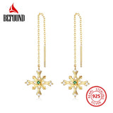 Long Drop Earrings 925 Silver Natural Emerald Plated Ear Piercing Line Women