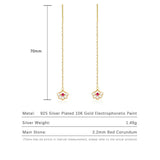 Long Drop Earrings Red Corundum and Pearl Inlay Flower Ear Piercing Line Earring