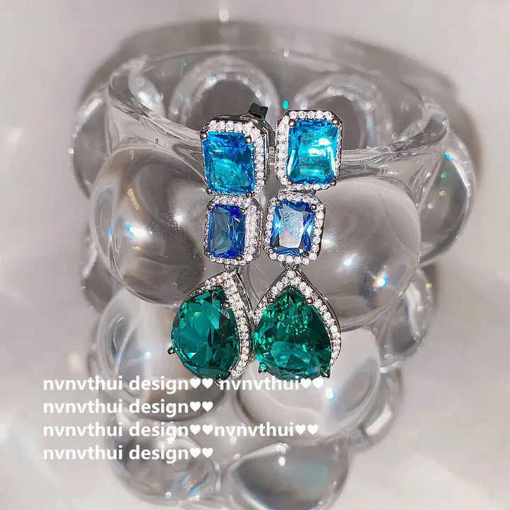 Long Two Tone CZ Silver Water Earrings for Women
