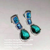 Long Two Tone CZ Silver Water Earrings for Women