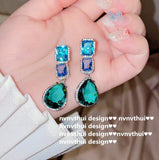 Long Two Tone CZ Silver Water Earrings for Women